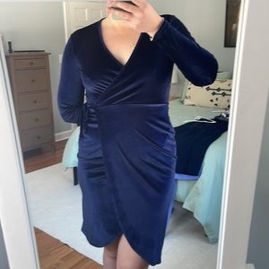 Navy velvet wrap dress long sleeves